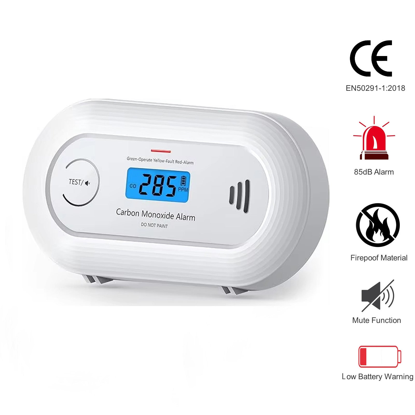 Wireless Interlinked Carbon Monoxide Alarm, Wireless interconnected CO Detector with 10 Years Battery EN50291-CE VC21F