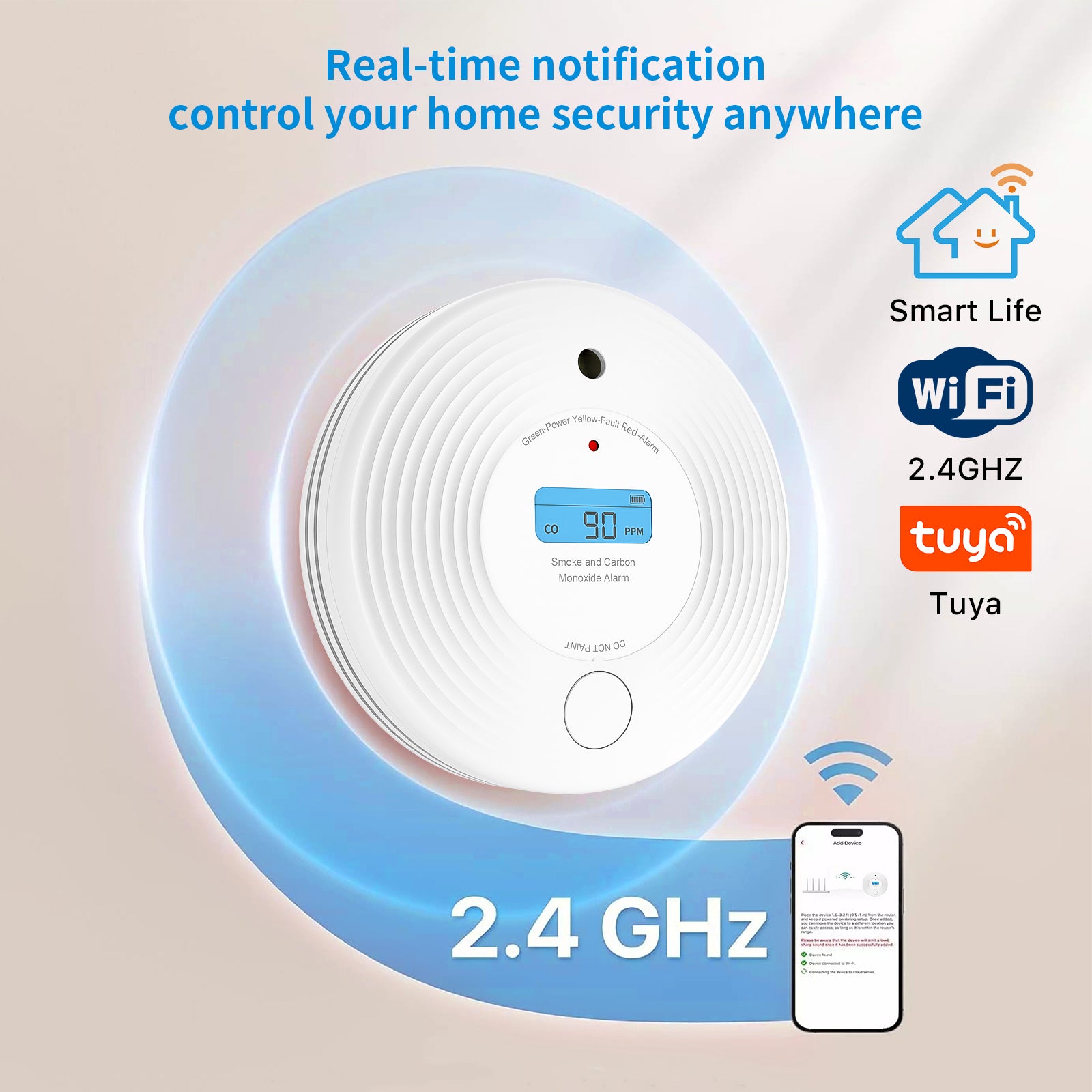 Smart Wifi Smoke & Carbon Monoxide Detector Combination Alarms with 10 Years Battery life VCS52W
