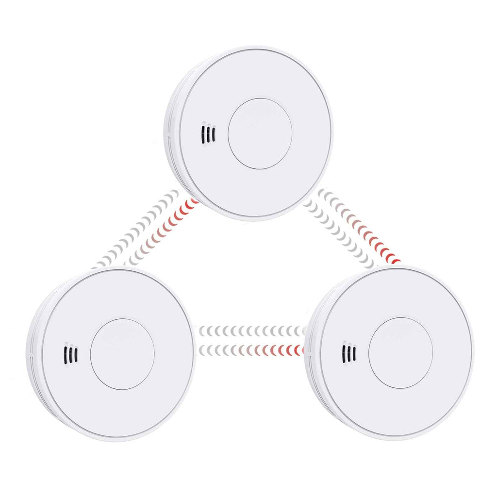 Wireless Interlinked Smoke Alarm 10 Years Battery Interconnected Smoke Detector with LED Indicator & Silence Button VS01F
