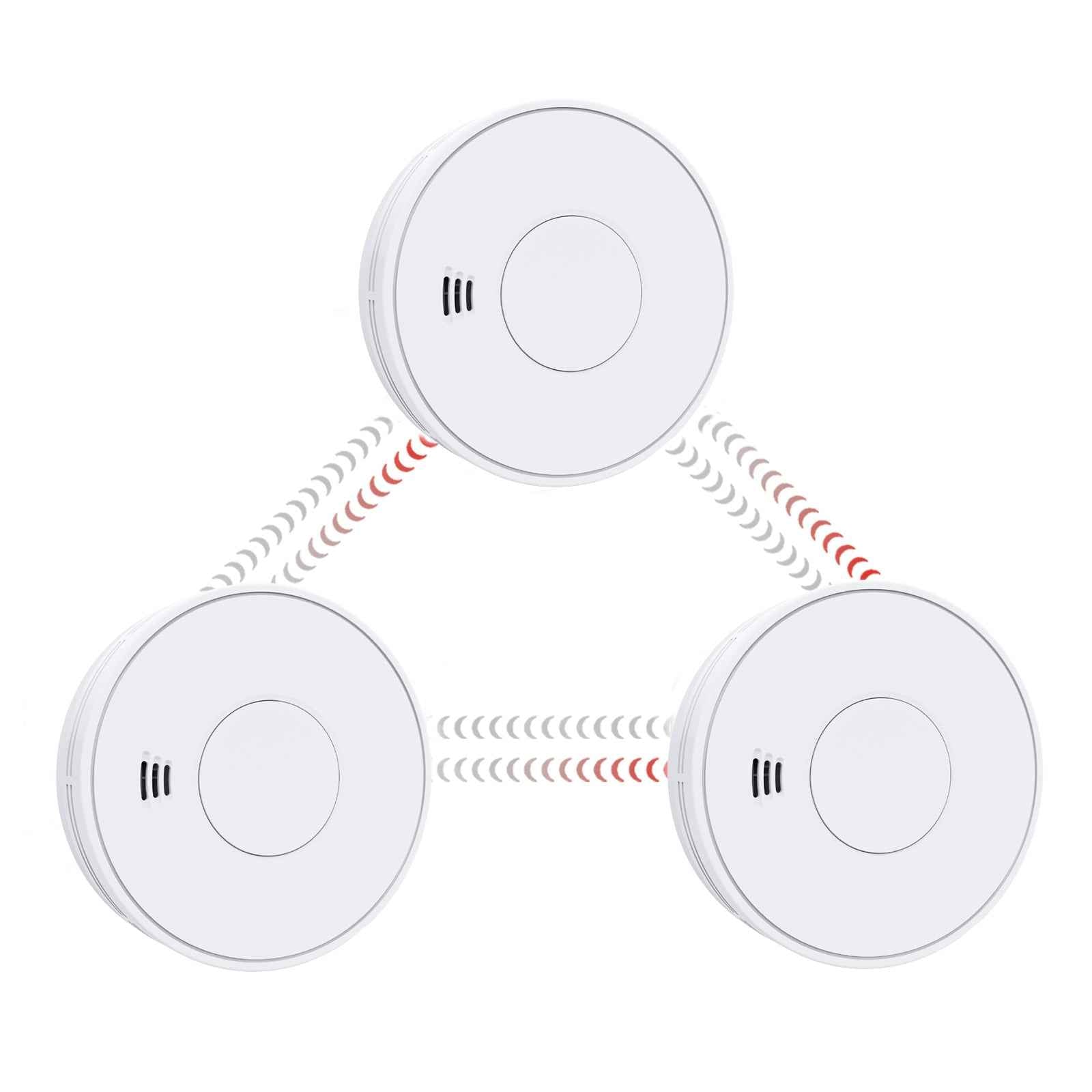 Wireless Interlinked Smoke Alarm 10 Years Battery Interconnected Smoke Detector with LED Indicator & Silence Button VS01F