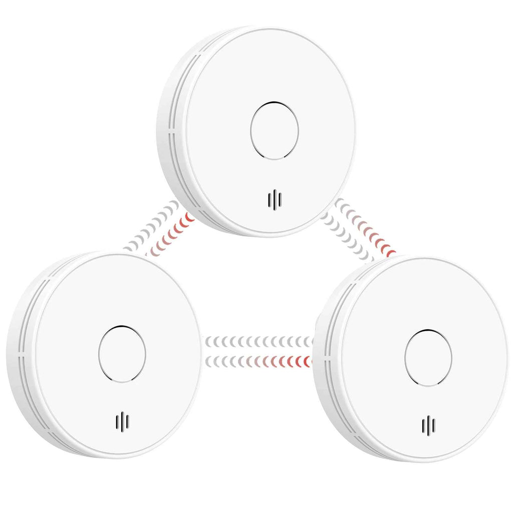 Wireless Interlinked Smoke Alarm 10 Years Battery Interconnected Smoke Detector with LED Indicator & Silence Button VS02F
