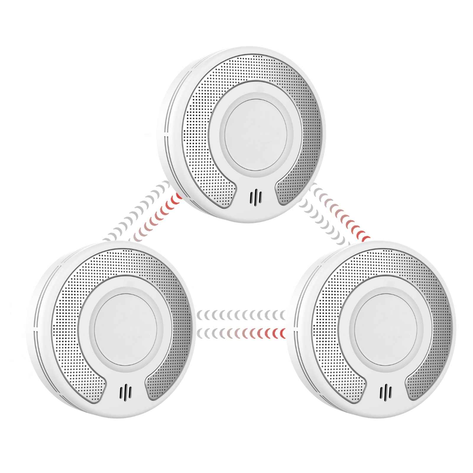 Wireless Interlinked Smoke Alarm 10 Years Battery Interconnected Smoke Detector with LED Indicator & Silence Button VS03F