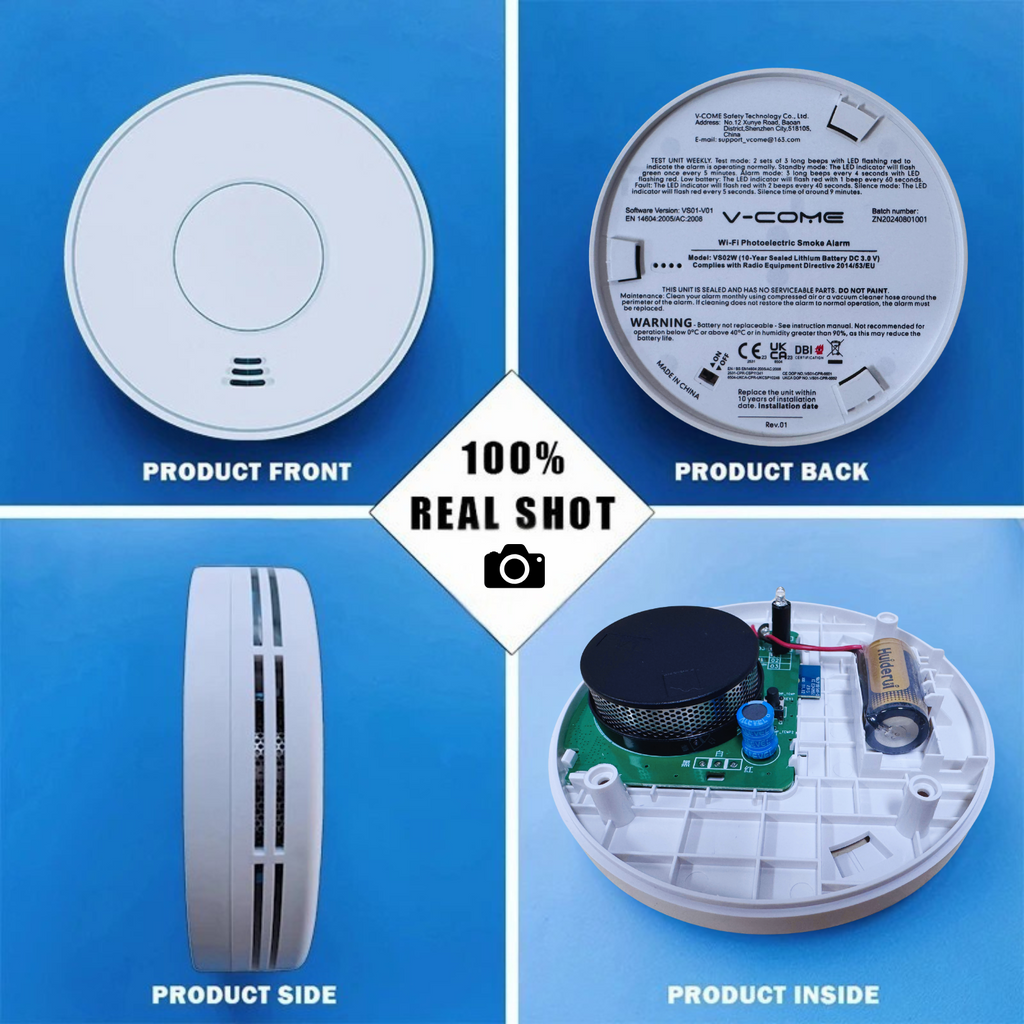 Standalone Smoke Detector with 10-Year Lithium Battery, Photoelectric Smoke Alarm, CE, UKCA, DIN EN 14604, VS01