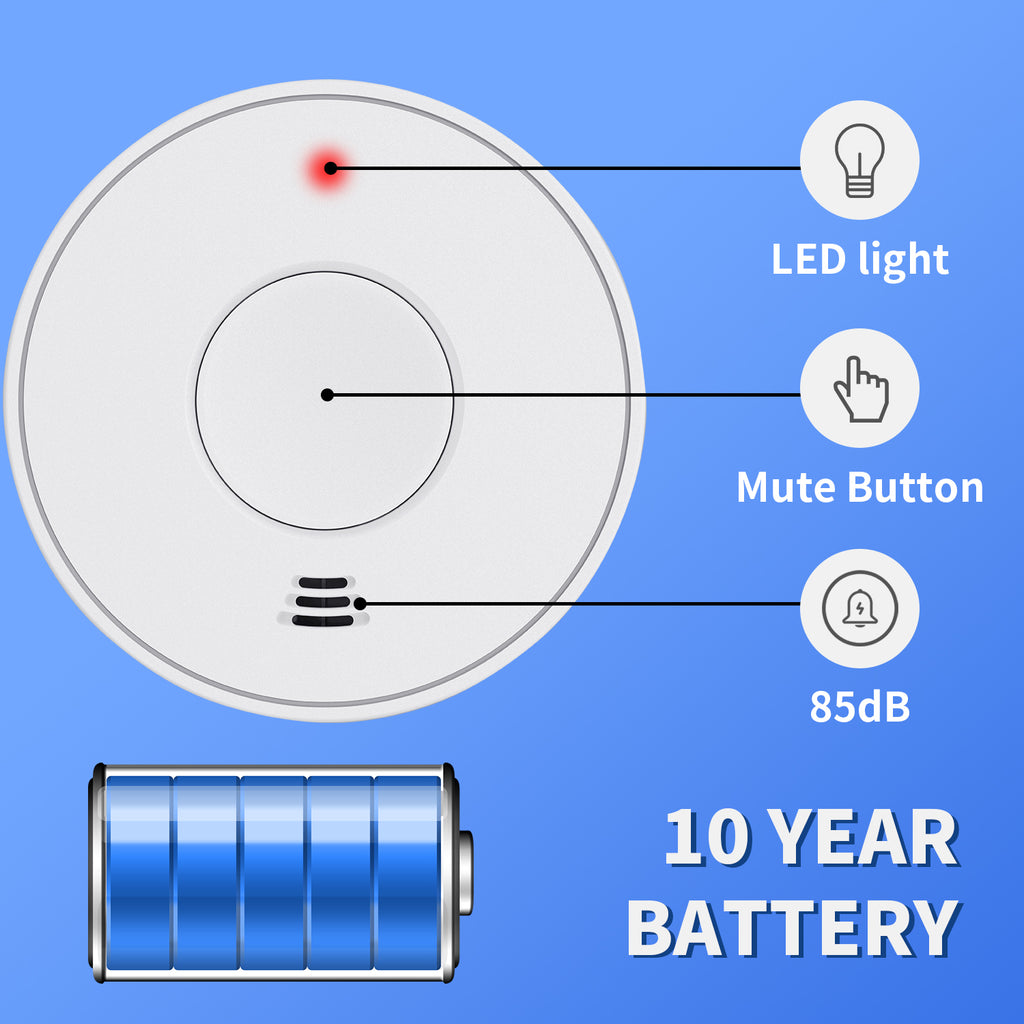 Standalone Smoke Detector with 10-Year Lithium Battery, Photoelectric Smoke Alarm, CE, UKCA, DIN EN 14604, VS01