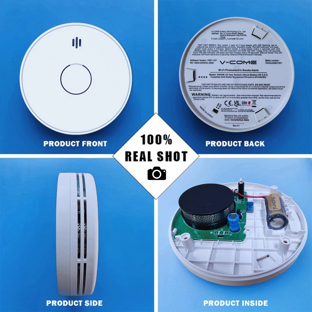 Standalone Smoke Detector with 10-Year Lithium Battery, Photoelectric Smoke Alarm, CE, UKCA, DIN EN 14604, VS02