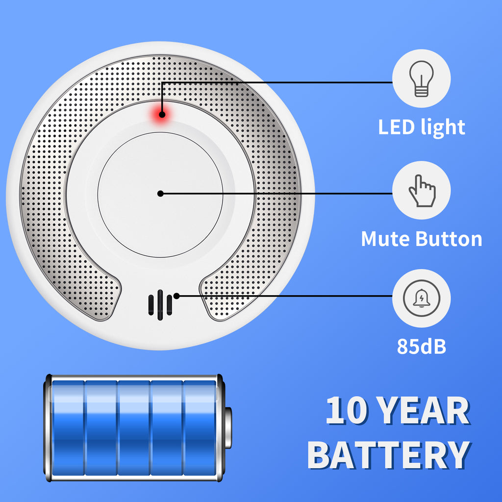 Standalone Smoke Detector with 10-Year Lithium Battery, Photoelectric Smoke Alarm, CE, UKCA, DIN EN 14604, VS03