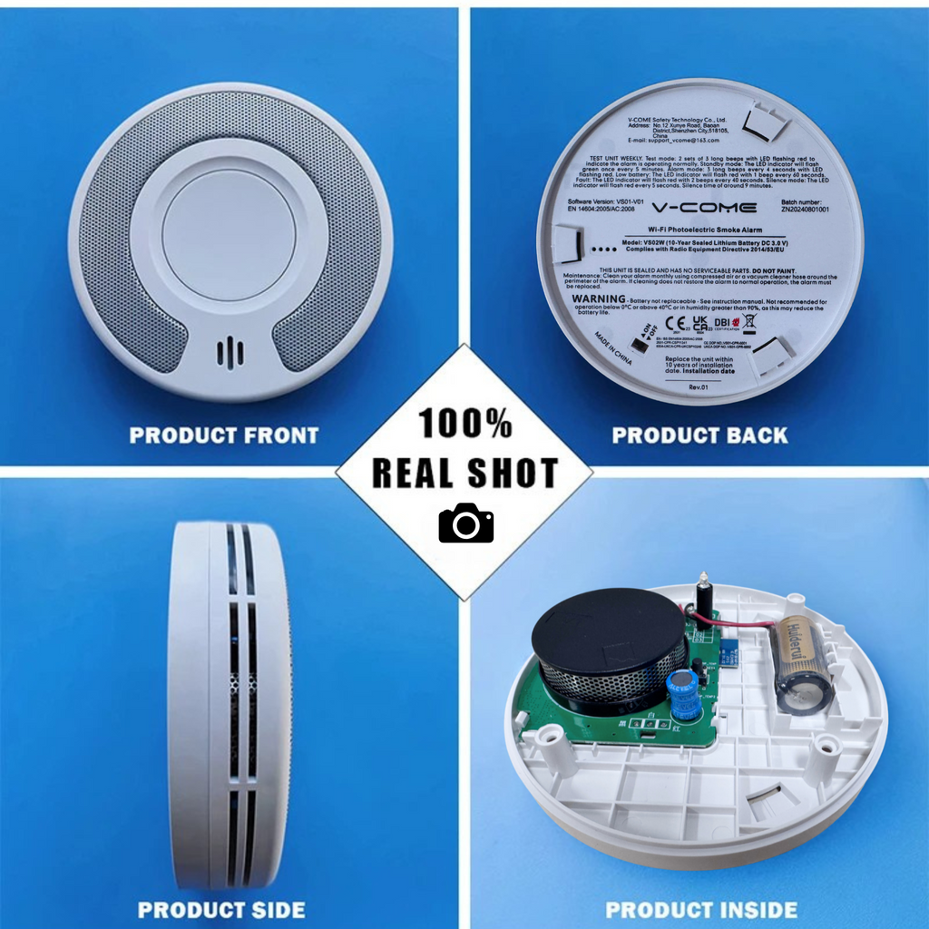 Standalone Smoke Detector with 10-Year Lithium Battery, Photoelectric Smoke Alarm, CE, UKCA, DIN EN 14604, VS03