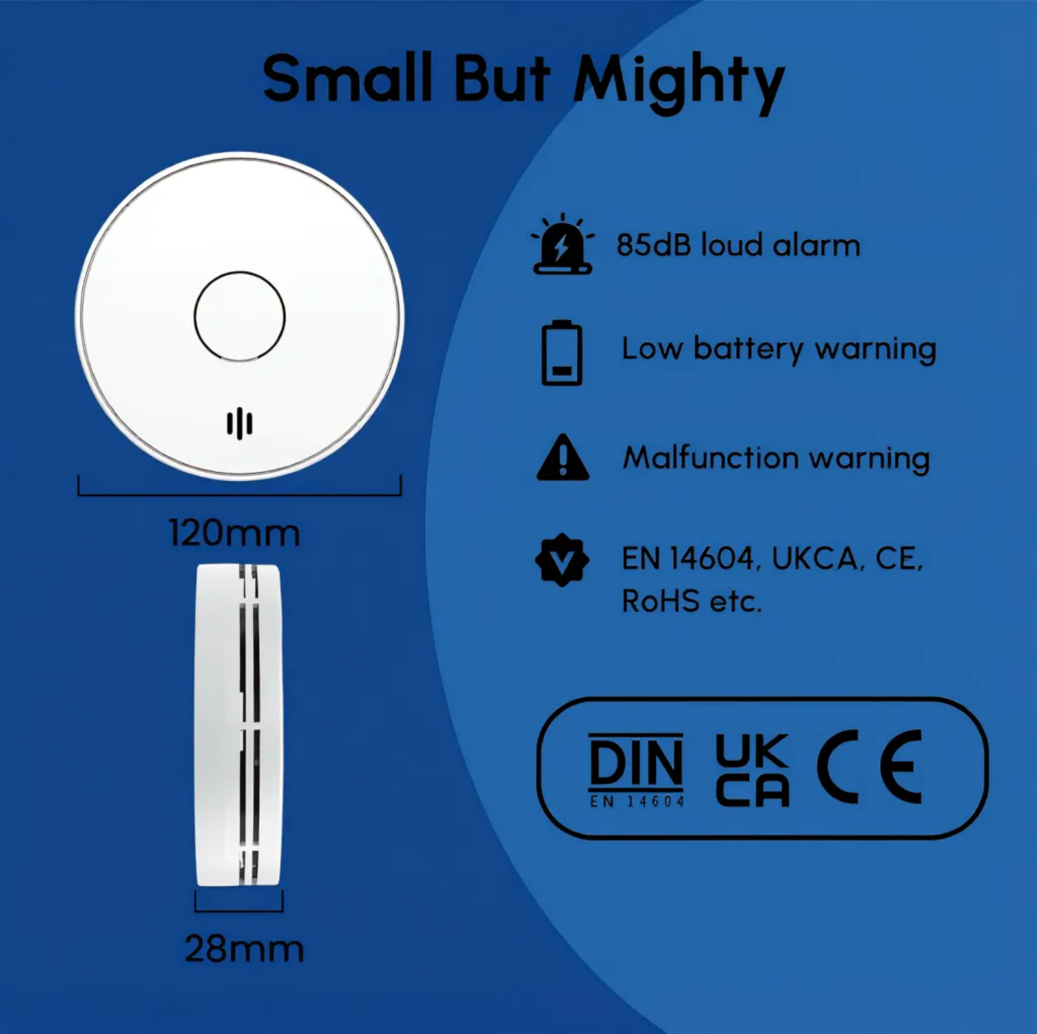 Standalone Smoke Detector with 10-Year Lithium Battery, Photoelectric Smoke Alarm, CE, UKCA, DIN EN 14604, VS02