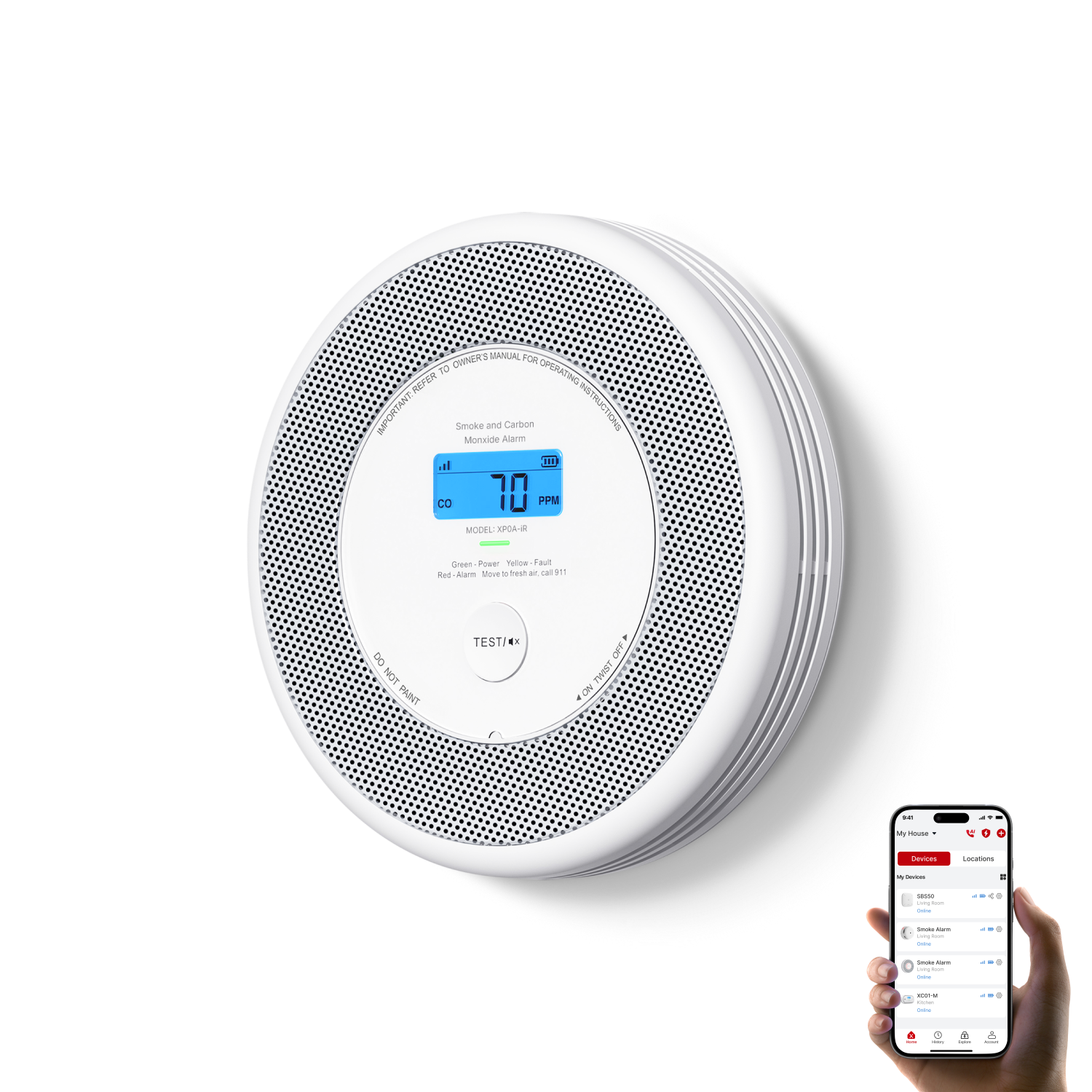 XP0A-iR Smart Smoke and CO Alarm with Voice Alert & App | X-Sense